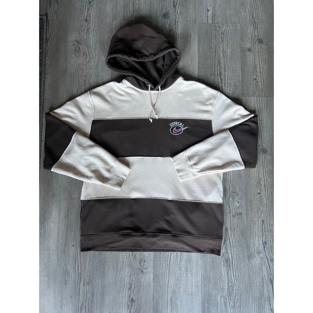 Supreme x Nike Men's Stripe Hooded Sweatshirt Tan 2019 SS19SW4-TAN Size Medium